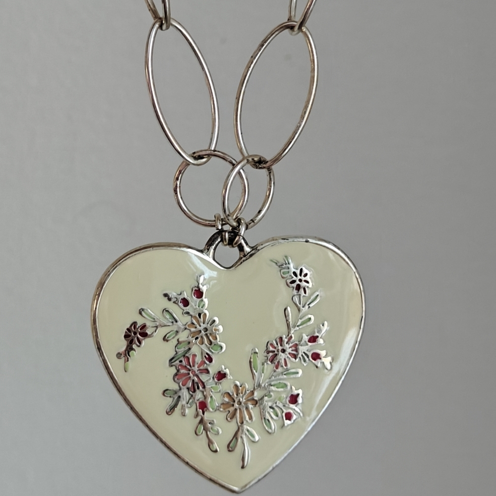 Danish Design Pilgrim Large Two Sided Heart Pendant Necklace Silver Tone - Picture 9 of 15